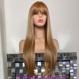 Honey blonde wig with bangs straight 26 inch long